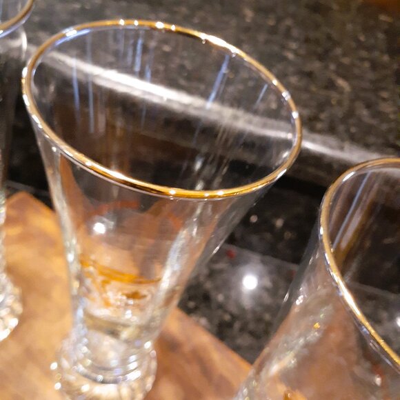 RETRO 1988 OLYMPIC GOLD Rim Pilsner Beer Glasses MINT CONDITION Set of 8 - Picture 3 of 7